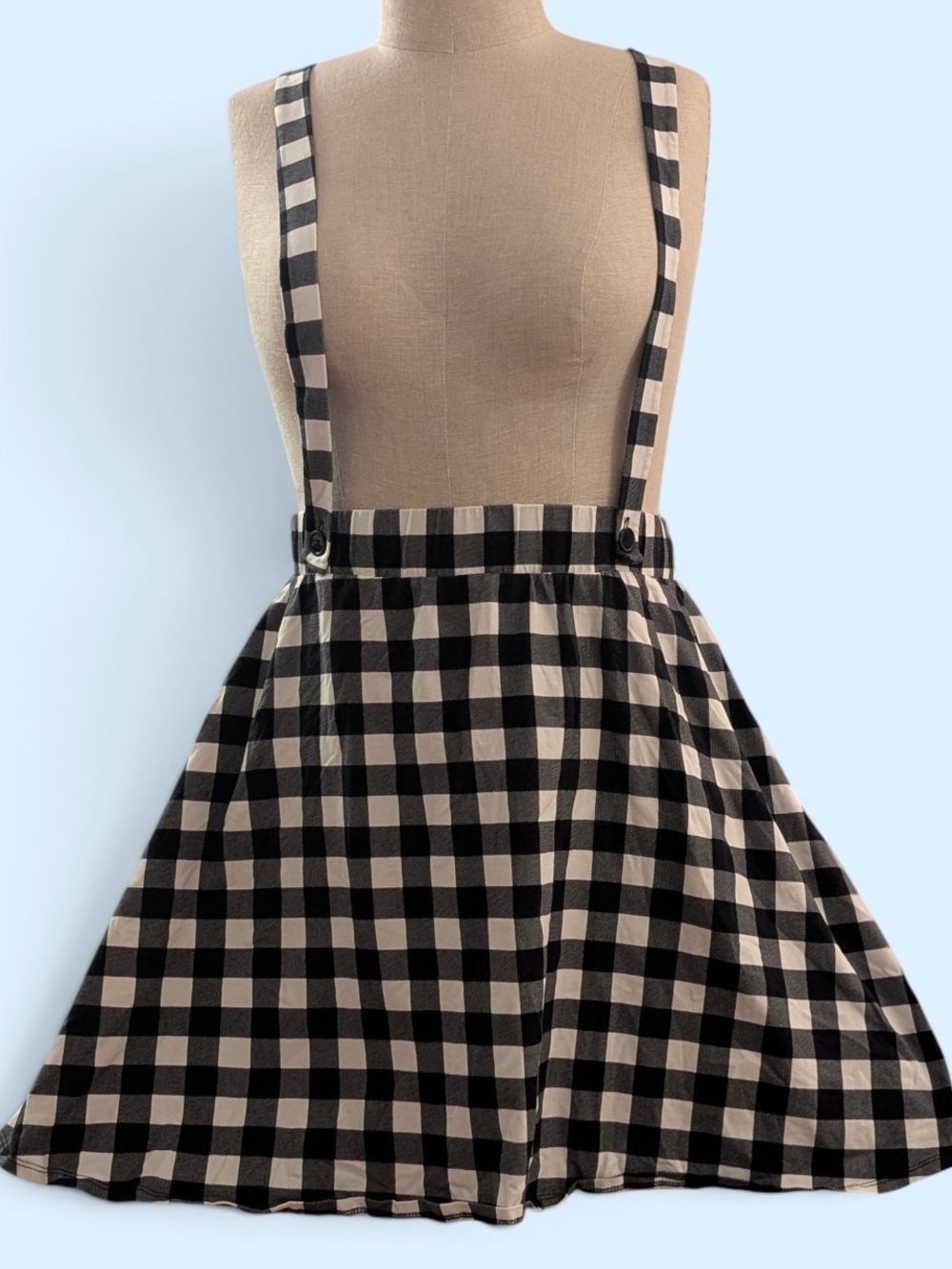 Black & White Plus Size Gingham Suspender Skirt